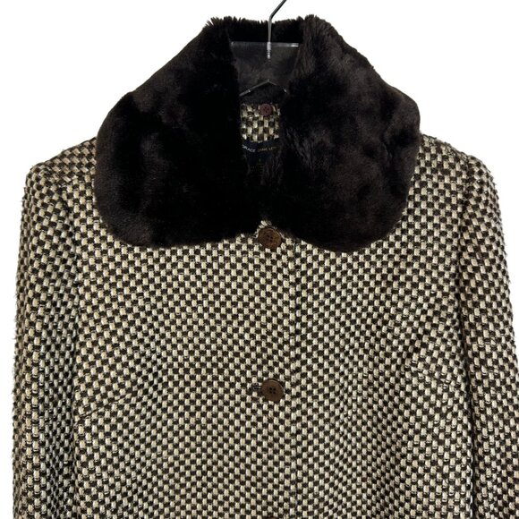 Grace Dane Lewis Vienna Wool Blend Faux Fur Trim Coat Size 6 Vanilla Latte Multi - Picture 2 of 11